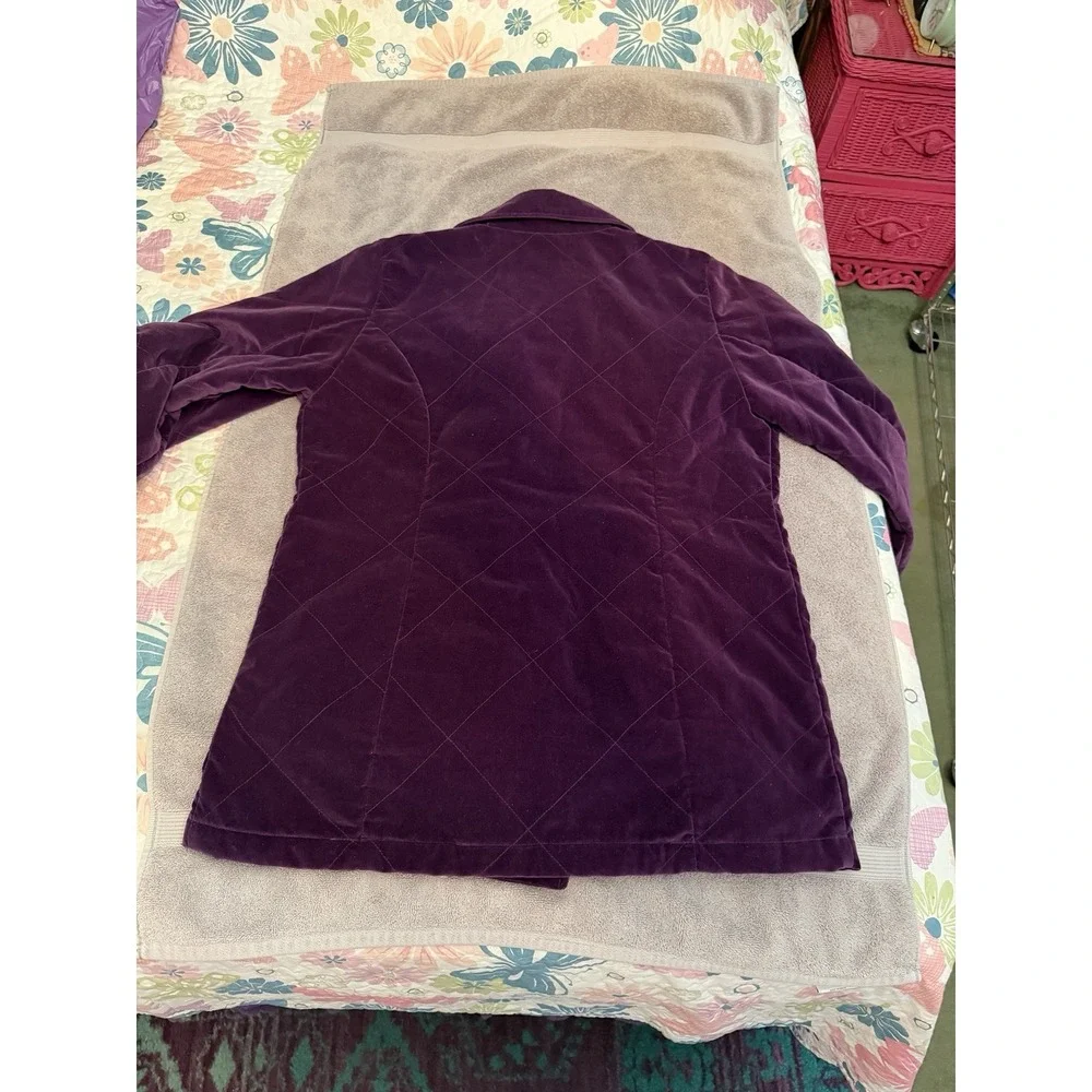Vtg 80s Quilted Velvet Coat Womens M Double Breasted Lined Purple Whimsigoth EUC